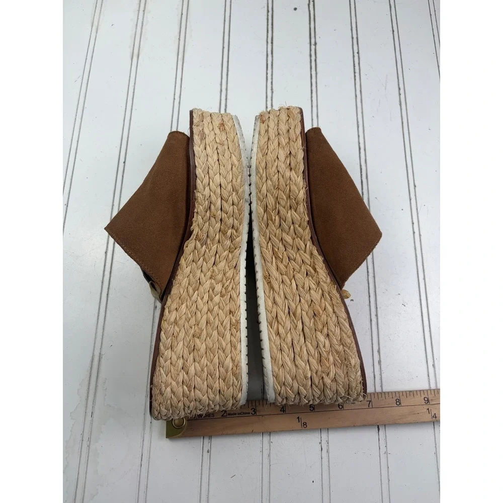 Zara Brown Suede Platform Espadrille Slide Wedge Sandals Women's Size 8-8.5